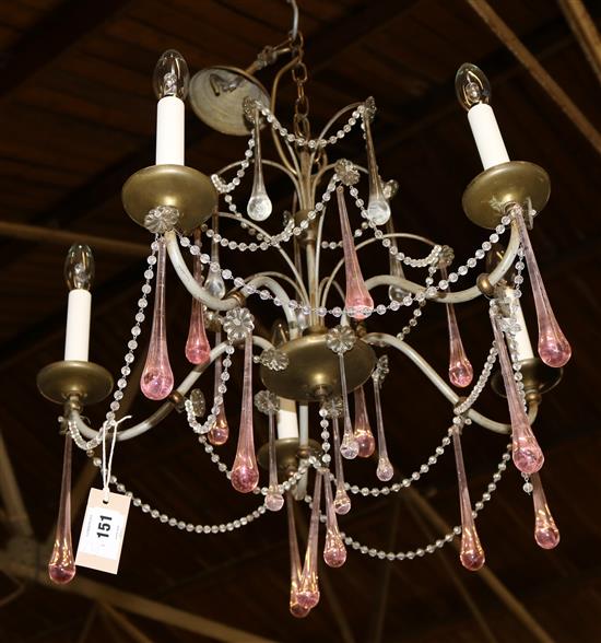 Chandelier with pink glass drops